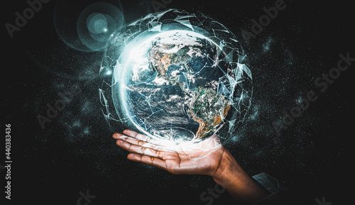 Global network connection covering earth with link of innovative perception . Concept of international trading and digital investment, 5G global wireless connection and future of internet of things .
