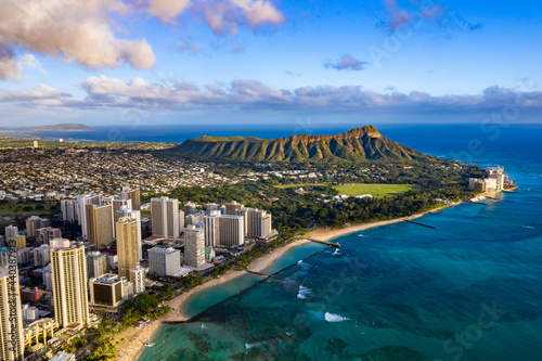 Waikiki skyline with Queen Kapiolani Regional Park, Kuhio Beach, and Diamond Head in the background