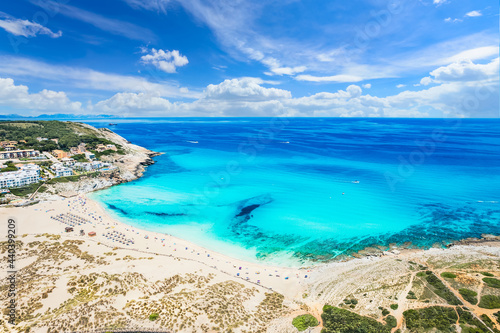 Aerial view of Cala Mesquida beach in Mallorca Islands, Spain