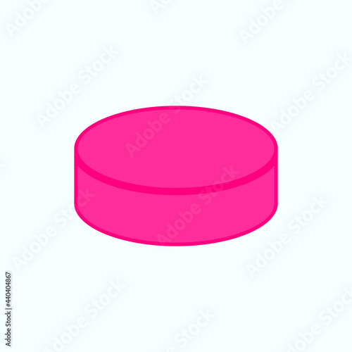 Big pink hockey puck with space for logo and lettering. Vector drawing on white background. 