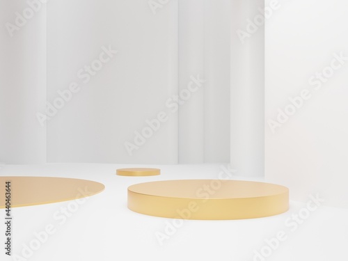 White podium minimal on White color background, Display for cosmetic perfume fashion natural product, simple clean design, luxury minimalist mockup - 3d render