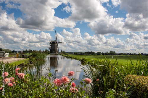 Beautiful Dutch clouds above the windmills near Leidschendam, South Holland, Netherlands 