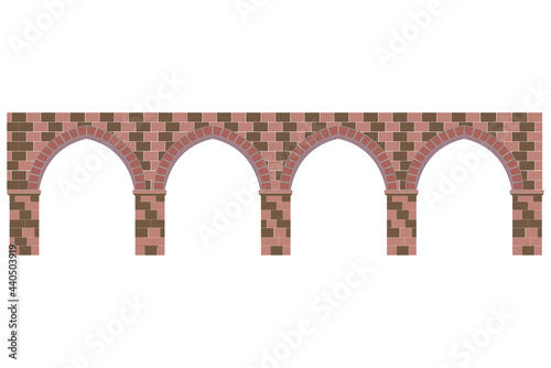 Brick arches. Masonry icons in flat style. Vector illustration on a white background. For video games and architectural drawings. For restoration work of old historical buildings