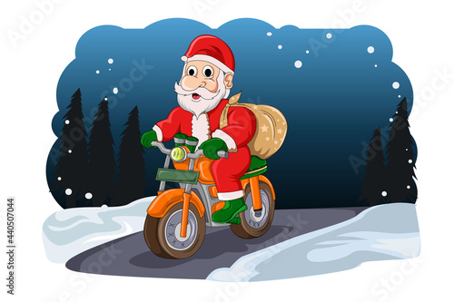 santa claus christmas sen his gift with his motorcycle vector