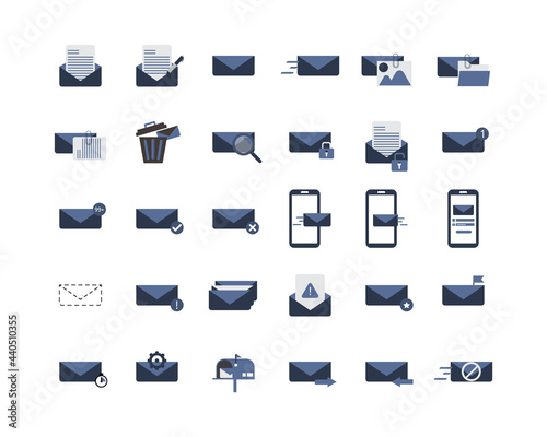 all email icon set for business purpose for each action since drafting and sending to recall email