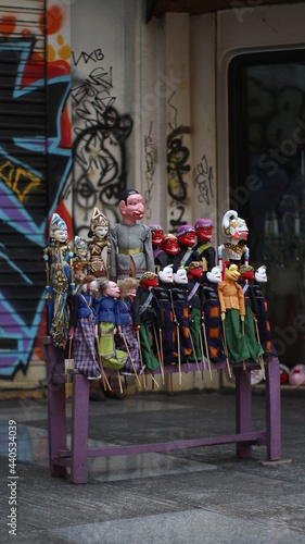 puppet show figures lined up on the roadside Braga, Bandung. Sold to the public