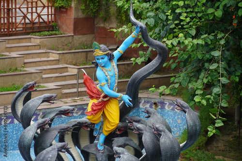 Shree Krishna with Kalia snake Indian Hindu God image