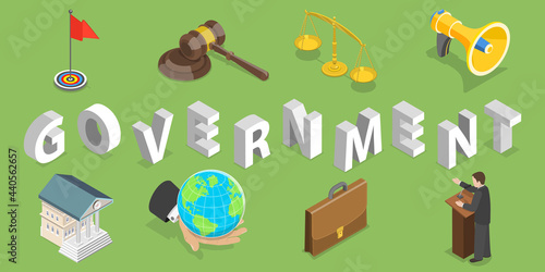 3D Isometric Flat Vector Conceptual Illustration of Government, Political System