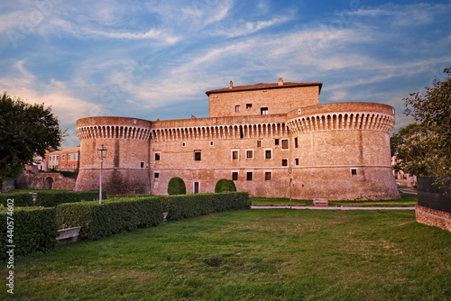 Senigallia, Ancona, Marche, Italy: view at dawn of the medieval castle Rocca Roveresca in the old town of the ancient city on the Adriatic sea coast