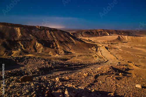 Full moon night in the Judean desert near the town of Mitzpe Ramon in Israel