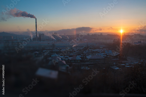 siberia, krasnoyarsk - dec, 2020: panorama of the city of in winter