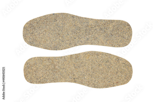 warm felt insoles isolated on white background.