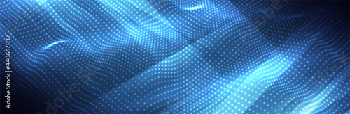 Blue background. 3d dotted surface. Futuristic landscape. Technology presentation backdrop. Vector illustration 