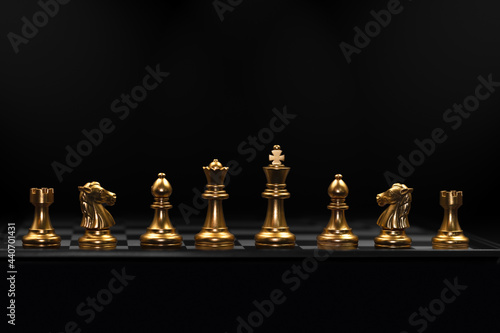 Row of Chess piece used in playing the game of chess. Business play role stand for strong teamwork ready for fight concept.