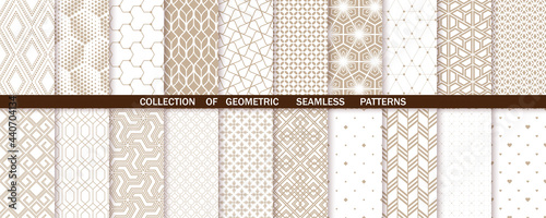 Geometric set of seamless beige and white patterns. Simple vector graphics