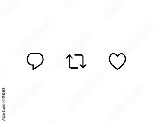 Reply Tweet, Retweet, and Like. Icon Set of Social Media Elements