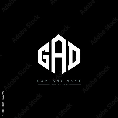 GAD letter logo design with polygon shape. GAD polygon logo monogram. GAD cube logo design. GAD hexagon vector logo template white and black colors. GAD monogram, GAD business and real estate logo. 