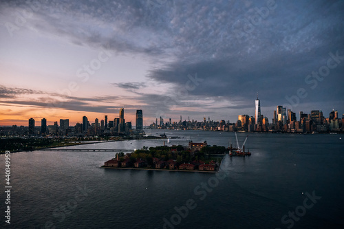 An Aerial View of Ellis Island and Lower Manhattan in New York City