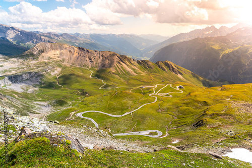 Mountain asphalt road serpentine. Winding Grossglockner High Alpine Road in High Tauern, Austria.