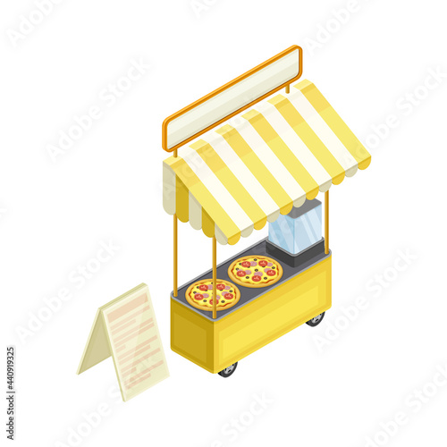 Pizza Counter as Outdoor Food Court or Food Vendor Selling Savory Pastry Isometric Vector Illustration