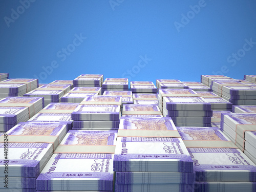 Indian money. Indian rupee banknotes. 100 INR rupees bills.