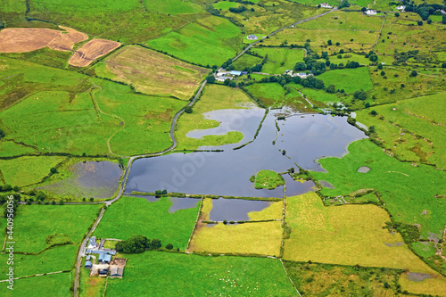 Aerial view of flooded field in County Clare, Ireland