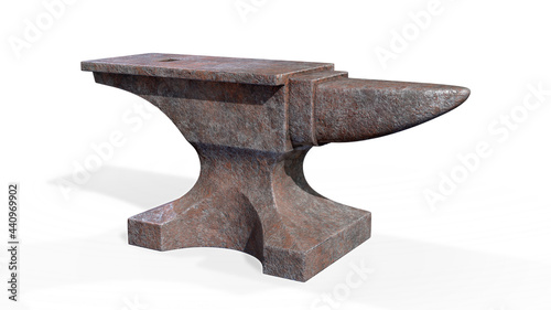 Rusty anvil isolated on white background. 3d render illustration