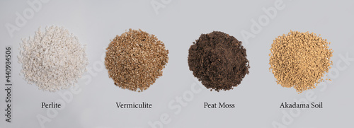Prepare potting soil mixing soil perlite vermiculite peat moss and Akadama soil for cactus and succulent plants on white background, webinar banner