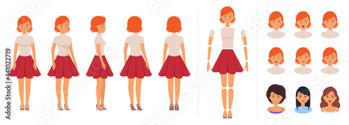 Creation set for Cartoon female character. Elegant girl for animation with emotions template