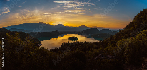 Sunrise over Lake Bled Slovenia Panorama