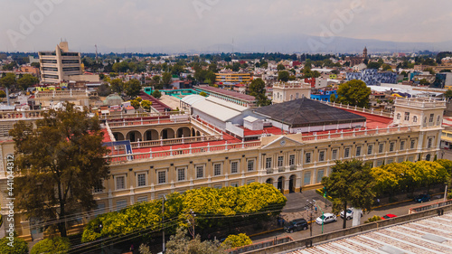 Aerial photography from different angles of the Literary Institute in Toluca, State of Mexico, the building, its gardens and the city are distinguished