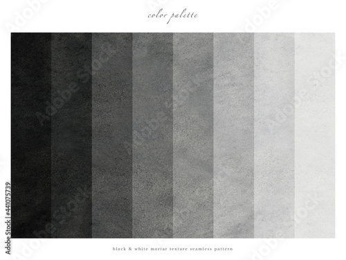 Black & White seamless texture of concrete and cement. Grunge mortar background swatch pattern set.