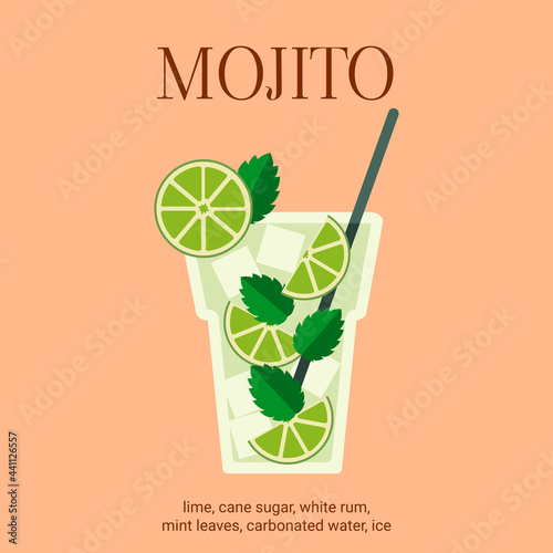 cocktail mojito, vector illustration, summer cocktail