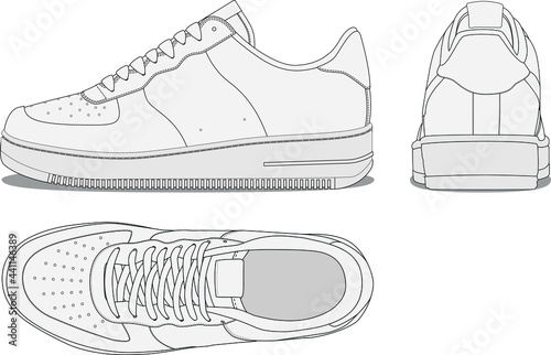 Sneaker illustration. Shoe vector fashion design template side top back view