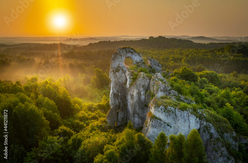 Okiennik wielki rock during sunrise - Jura Krakowsko-Czestochowska - Poland