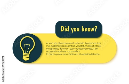 Did you know banner in paper cut style. Quiz show sticker with light bulb sign. Retro banner for education tutorial cut out from yellow and black cardboard. Vector card illustration