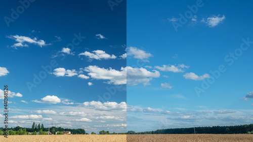 Effect of a polarizing filter shown on the photo of the sky. The picture of the clouds is higher contrast through the filter.