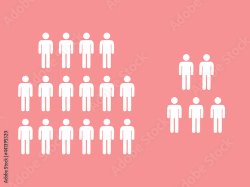 Large and small groups of people graphic. Minority and majority people groups symbol. Two ethnic groups different by size. Vector.