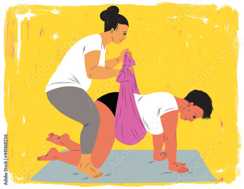 Doula helping a woman in labor using the rebozo or belly sifting technique
