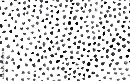 Watercolor dots background. Randomly placed polka dots, hand drawn spots seamless vector pattern. Scattered big and small circles, points in various sizes. Decorative black and white design tiles.