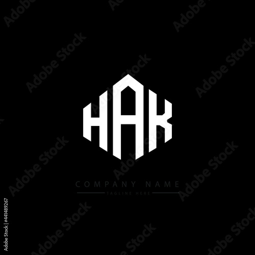 HAK letter logo design with polygon shape. HAK polygon logo monogram. HAK cube logo design. HAK hexagon vector logo template white and black colors. HAK monogram. HAK business and real estate logo. 