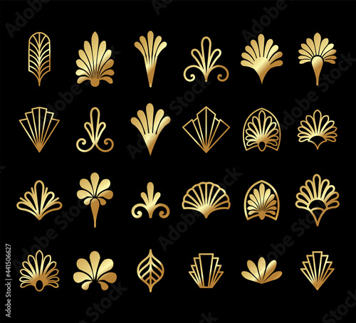 Beautiful set of Art Deco, Gatsby palmette ornates from 1920s fashion and design trends vector
