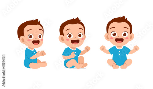 cute baby boy sit down and smile pose set