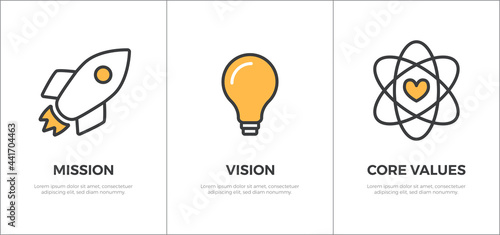 Mission, Vision and Core Values Banner Template Flat Vector Icon