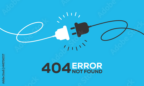 Electric socket with a plug. Connection and disconnection concept. Concept of 404 error connection. Electric plug and outlet socket unplugged. Wire, cable of energy disconnect