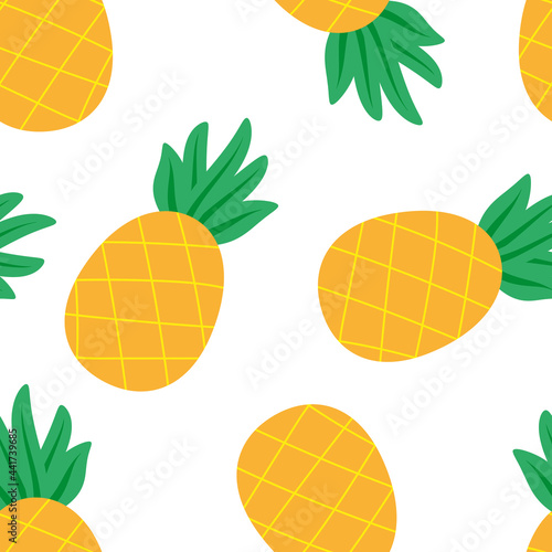 Flat illustration seamless background pineapple. Vector for creating background, postcards, favorite designer things. Juicy summer, fruit mood
