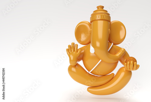 Hindu God Ganesha Statue- Hindu Religion Festival Concept Elephant. 3D Render illustration.