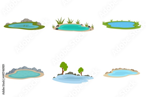 Lake icons set flat vector isolated