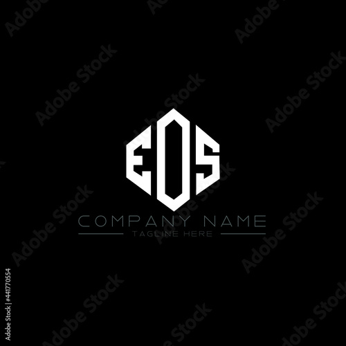 EOS letter logo design with polygon shape. EOS polygon logo monogram. EOS cube logo design. EOS hexagon vector logo template white and black colors. EOS monogram, EOS business and real estate logo. 