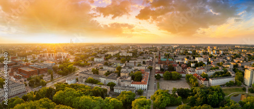 City of Lodz in Poland during sunset - panoramic aerial view